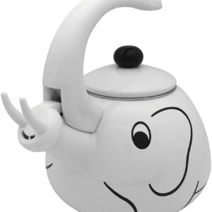 Gourmet Art White Elephant Enamel-on-Steel Whistling Kettle