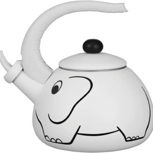 Gourmet Art White Elephant Enamel-on-Steel Whistling Kettle